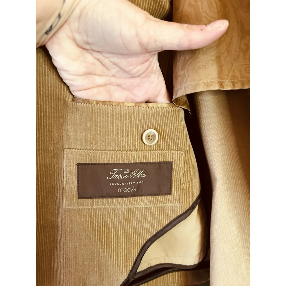 Tasso Elba Mens Tan 3 Button Corduroy Blazer Jacket Large 42-44 Sport Coat - Picture 7 of 10